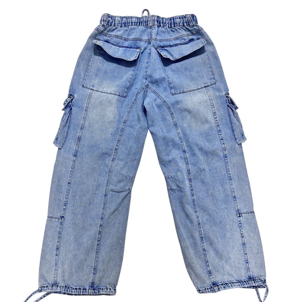 Womens Small oversized Denim Cargo jeans
Drawstring Waist barrel leg baggy - Picture 2 of 9
